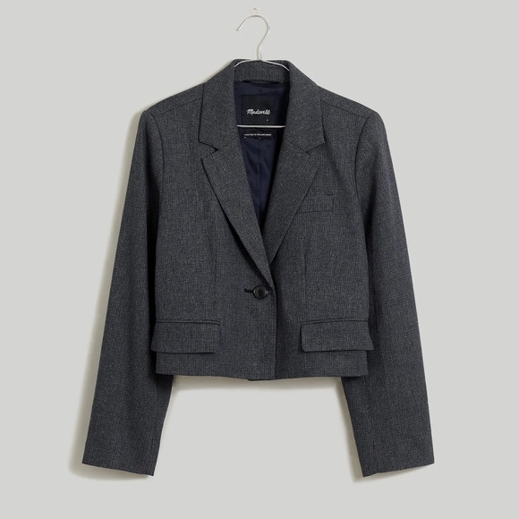 Madewell Women’s The Sutter Crop Blazer Whitfield Micro Check Jacket Size XXS - Picture 1 of 10